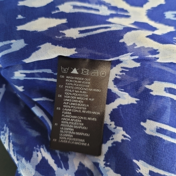 H&M SHEER Peasant BOHO Blouse Shirt Top 4 Small White Blue Kimono Sleeve Ruffle - Picture 6 of 10